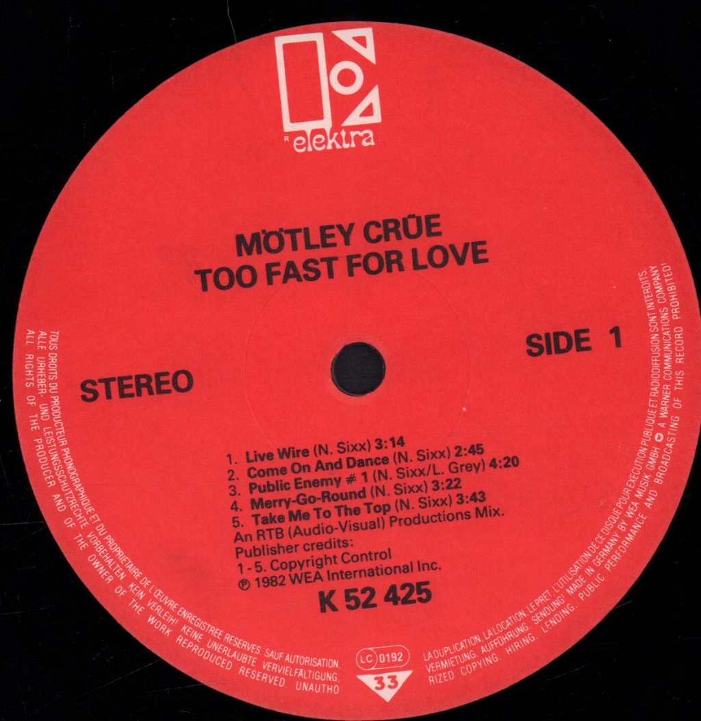 Motley Crue - Too Fast For Love - Lp