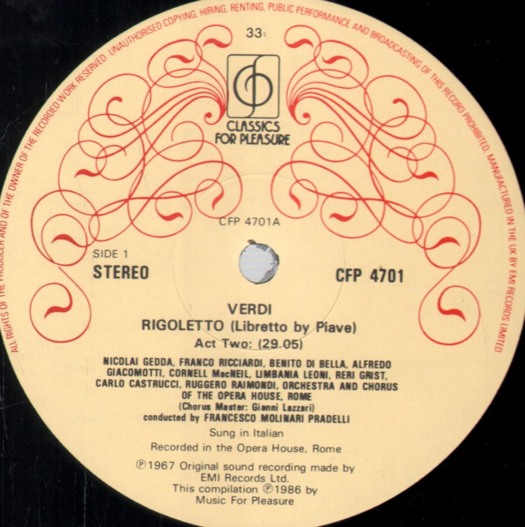 Nicolai Gedda / Cornell MacNeil / Francesco Molinari Pradelli - Verdi - Rigoletto - Double Lp