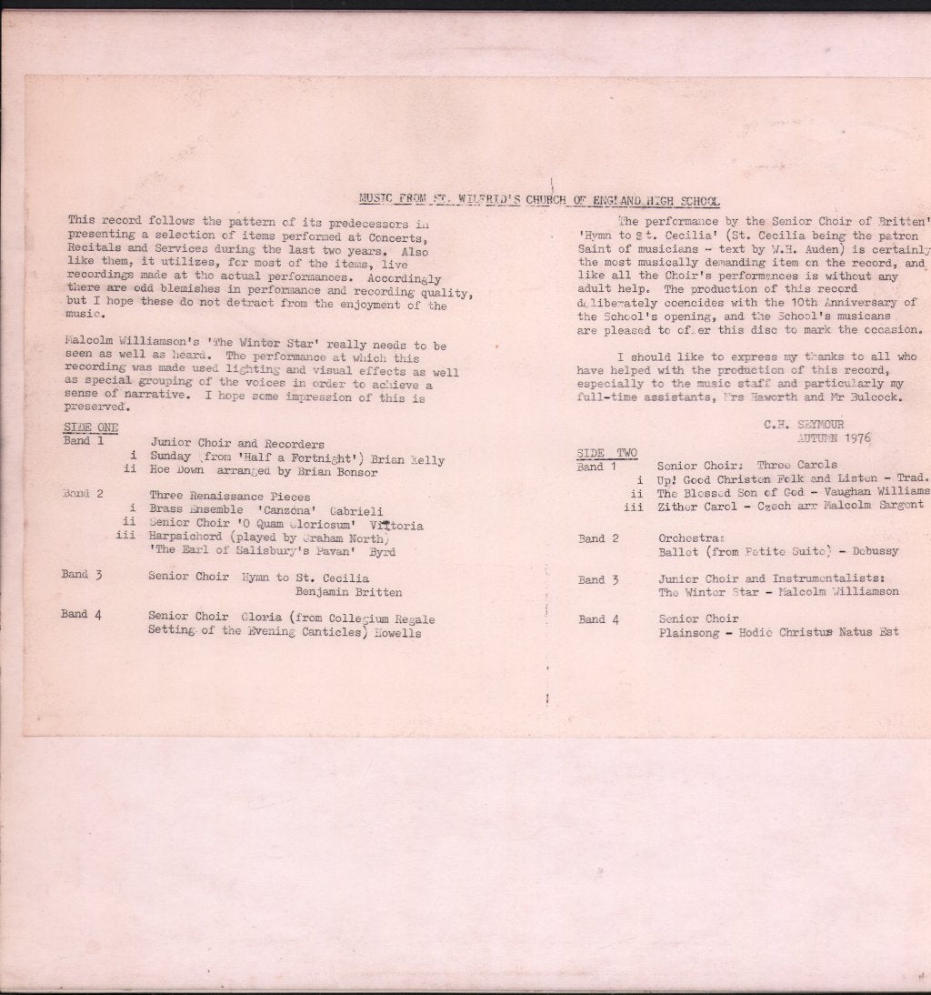 St. Wilfrid's Church Of England School - Music From St. Wilfrid's School - Lp