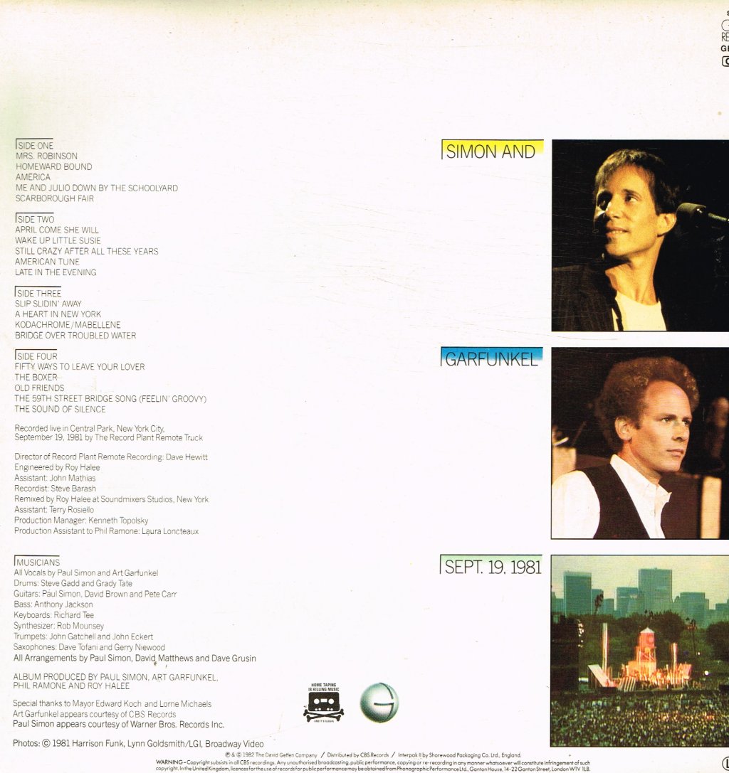 Simon And Garfunkel - Concert In Central Park - Double Lp