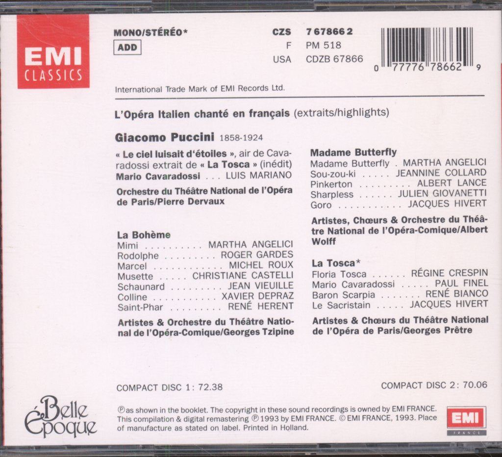 Luis Mariano, Orchestre Du Théâtre National De L'Opéra-Comique - Puccini - Le Ciel Luisait D'Étoiles - Double Cd