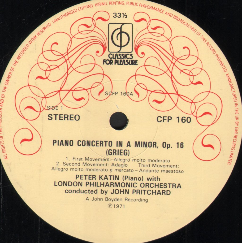 Peter Katin / John Pritchard / London Philharmonic Orchestra - Grieg - Piano Concerto In A Minor / Peer Gynt Suite - Lp