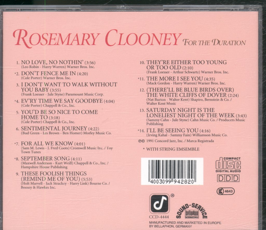Rosemary Clooney - For The Duration - Cd