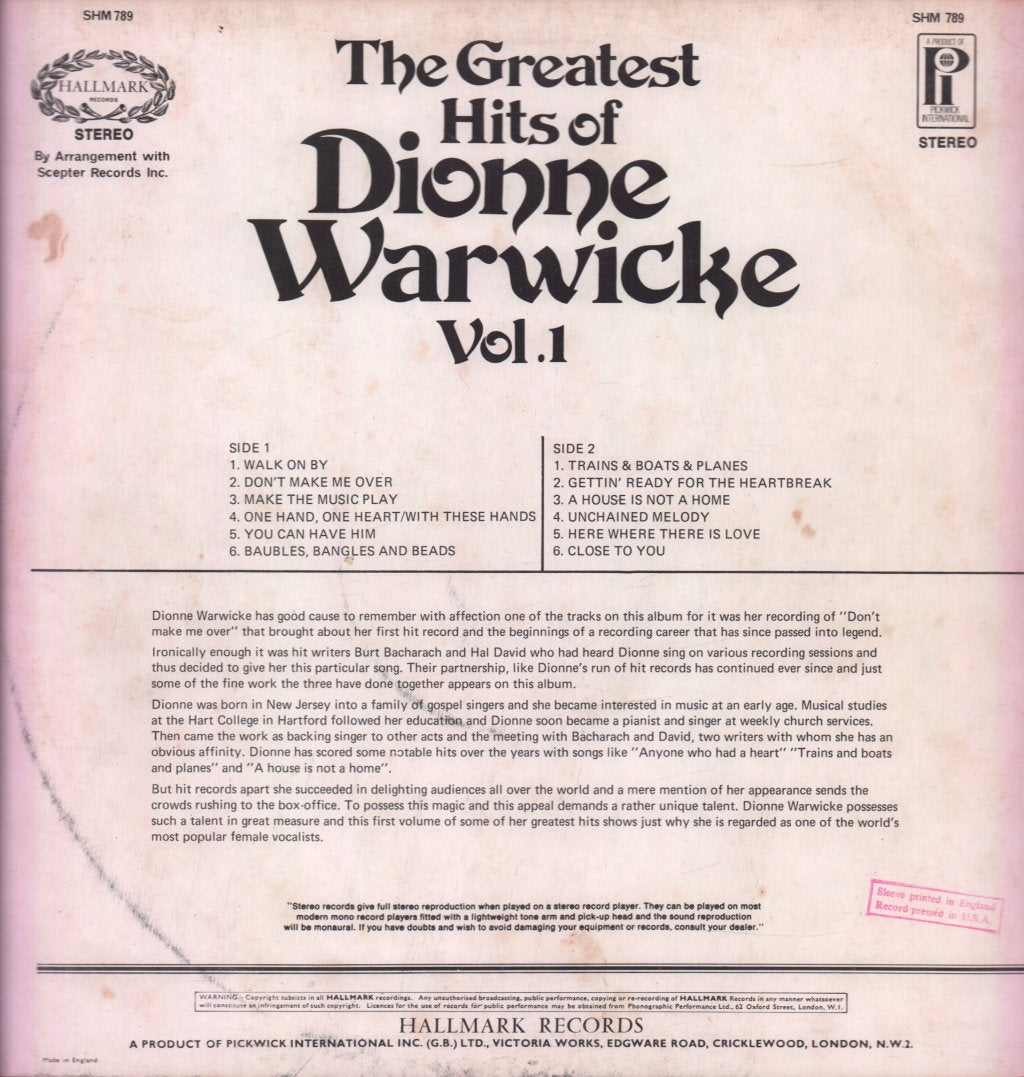 Dionne Warwick - Greatest Hits Of Vol 1 - Lp