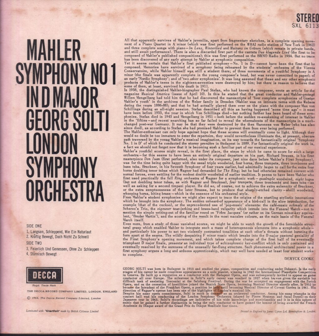 Mahler - Symphony No.1 Georg Solti Lso - Lp