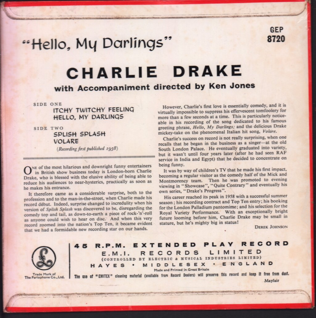 Charlie Drake - Hello My Darlings - 7 Inch