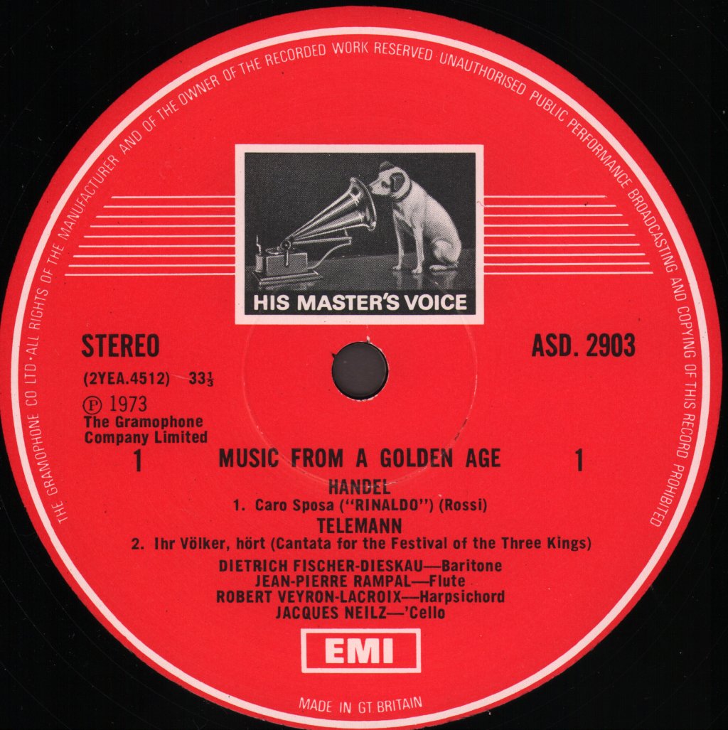 Dietrich Fischer-Dieskau / Jean-Pierre Rampal / Robert Veyron-Lacroix / Jacques Neilz - Music From A Golden Age - Lp