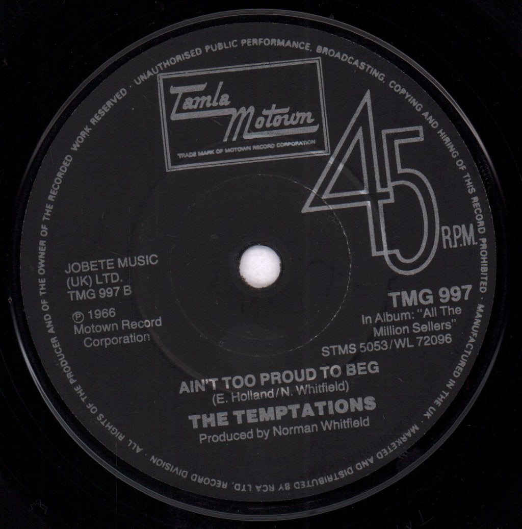Temptations - Ain't Too Proud To Beg - 7 Inch
