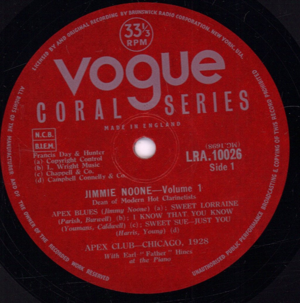 jimmie noone and his apex club orchestra - Jimmie Noone Volume 1 - 10 Inch