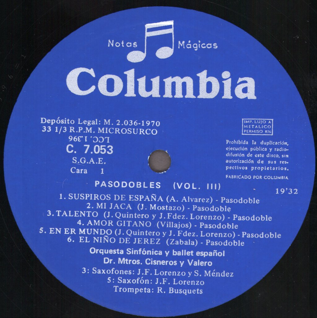 Orquesta Sinfonica Ballet Espanol / Cisneros y Valero - Pasodobles - Volumen 3 - Lp