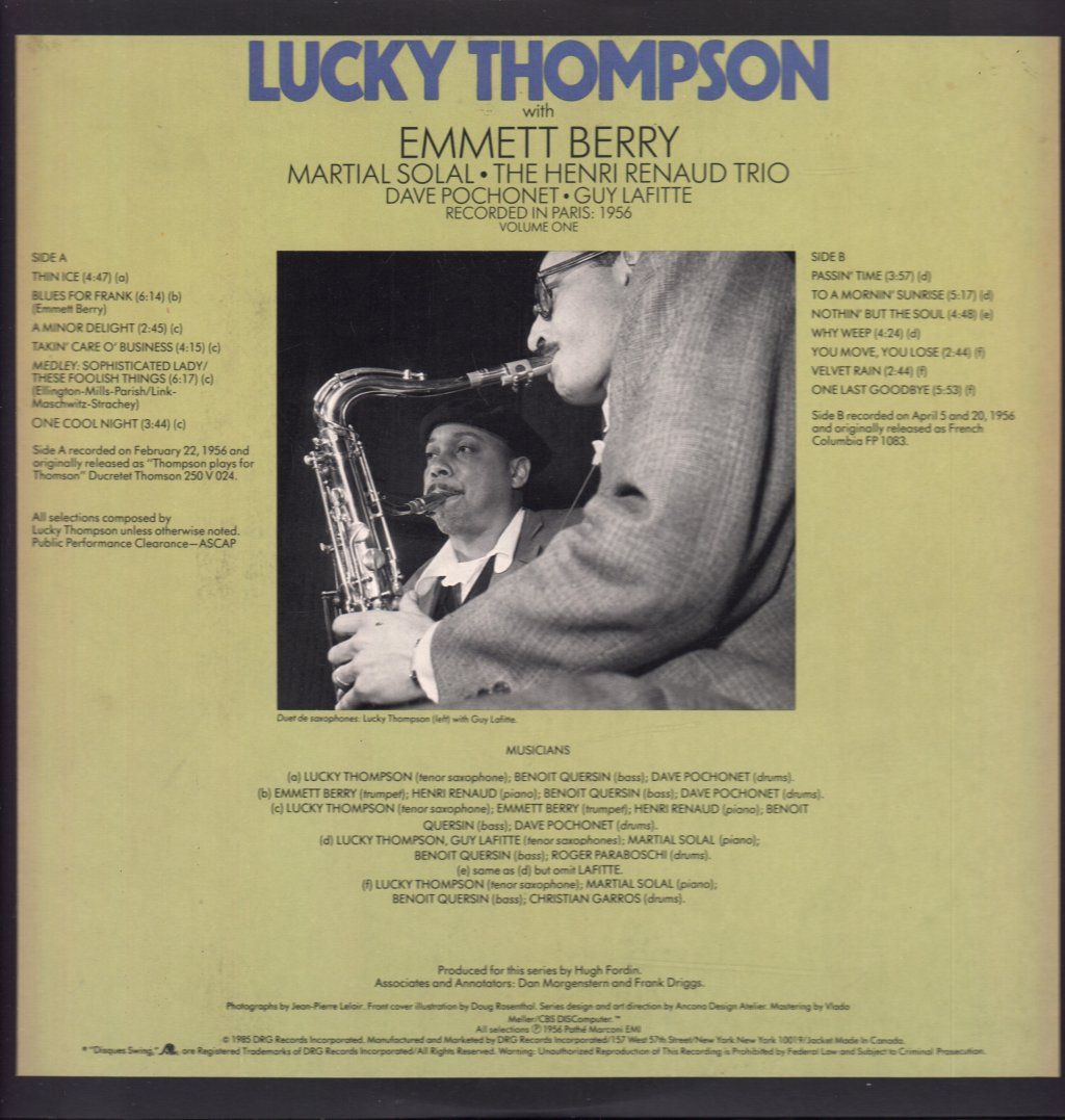 Lucky Thompson - Paris 1956 - Lp