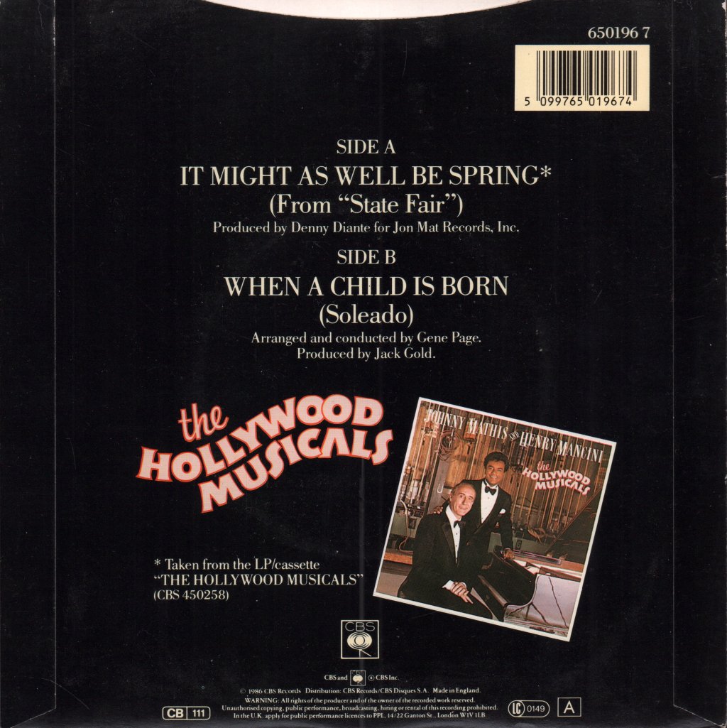 Johnny Mathis And Henry Mancini - It Might As Well Be Spring - 7 Inch