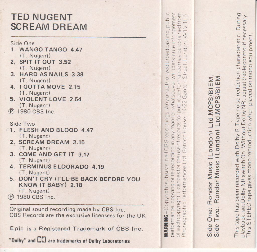 Ted Nugent - Scream Dream - Cassette