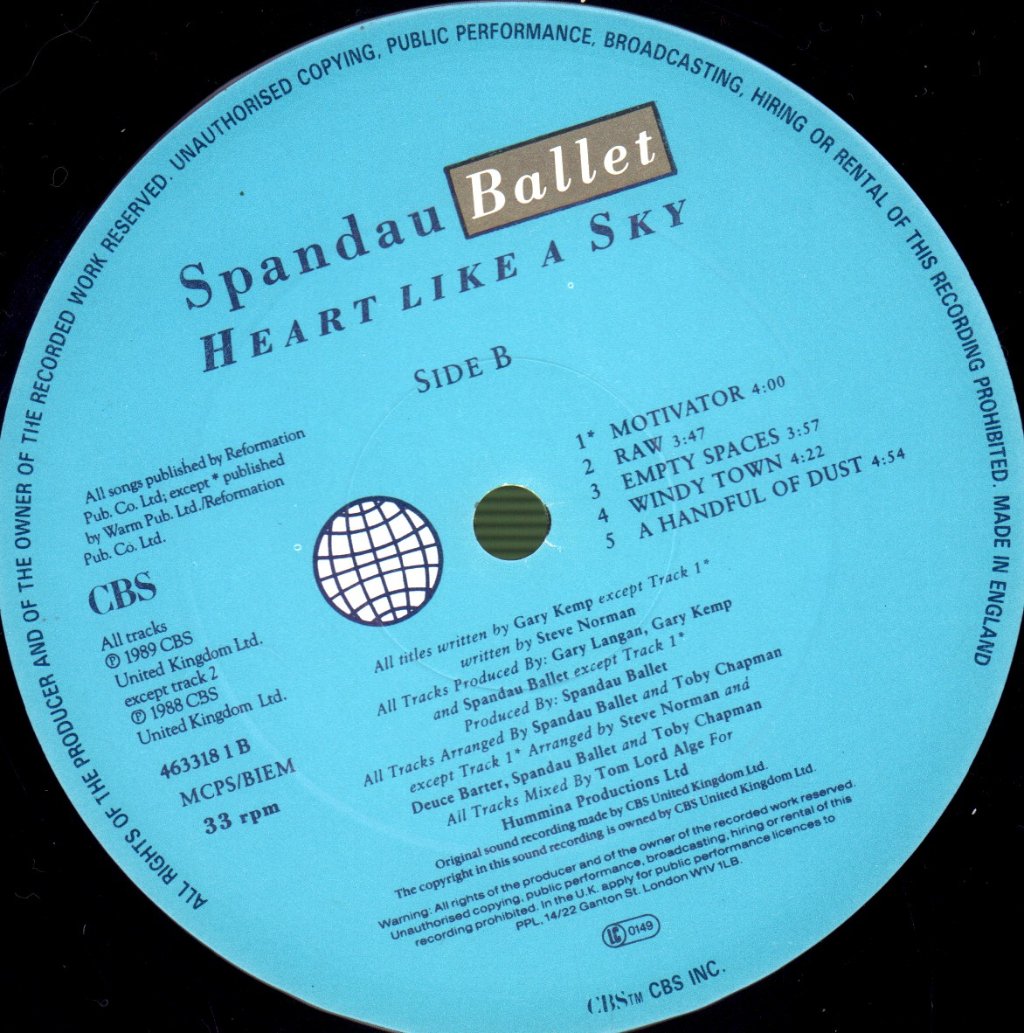Spandau Ballet - Heart Like A Sky - Lp