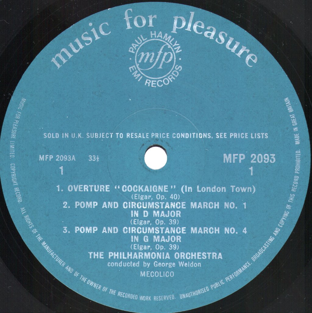 George Weldon / Philharmonia Orchestra / Gladys Ripley - Elgar - Pomp and Circumstance Marches 1 & 4 / Cockaigne Overture / Sea Pictures - Lp