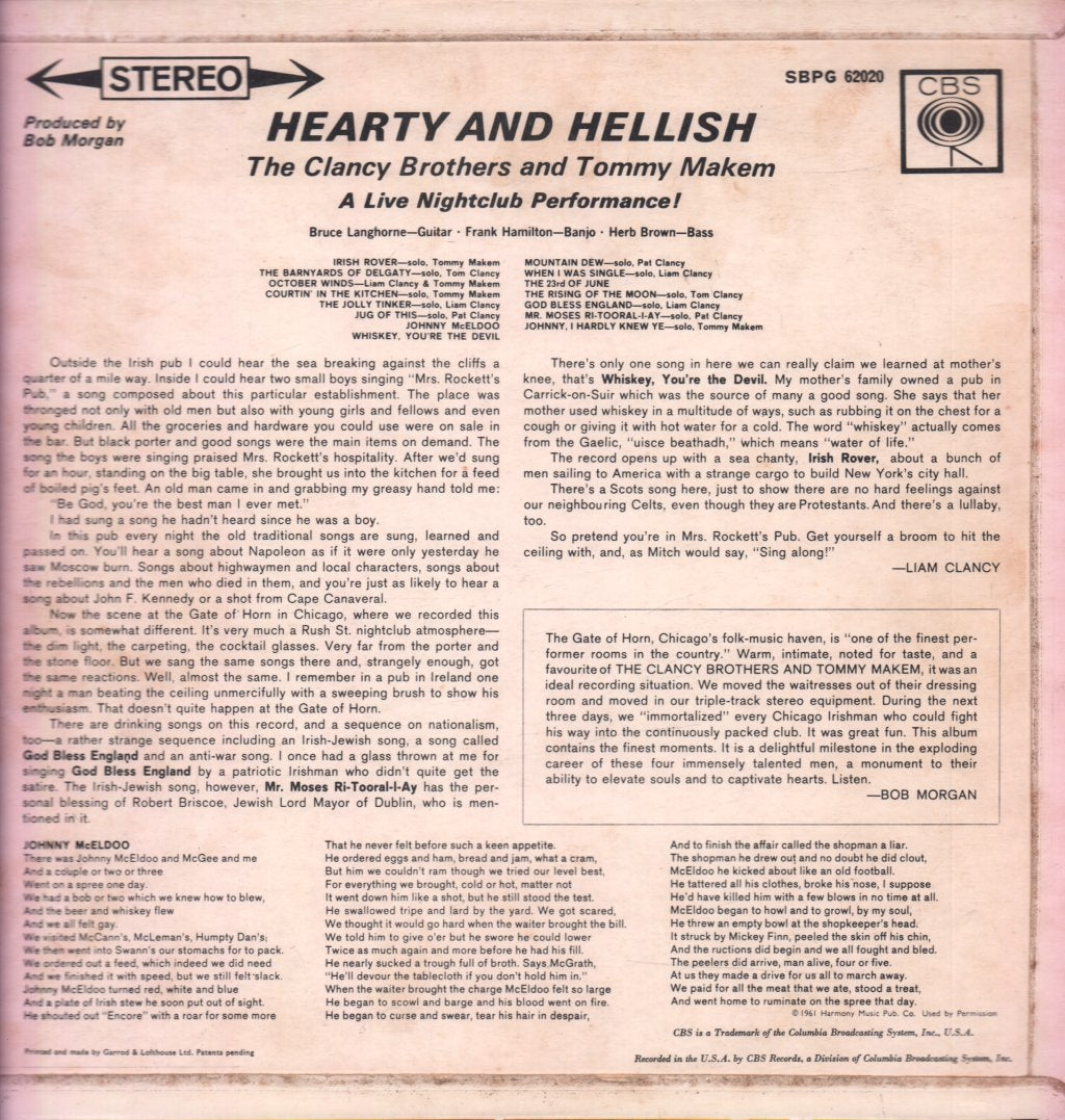 Clancy Brothers And Tommy Makem - Hearty And Hellish- A Live Nightclub Performance - Lp