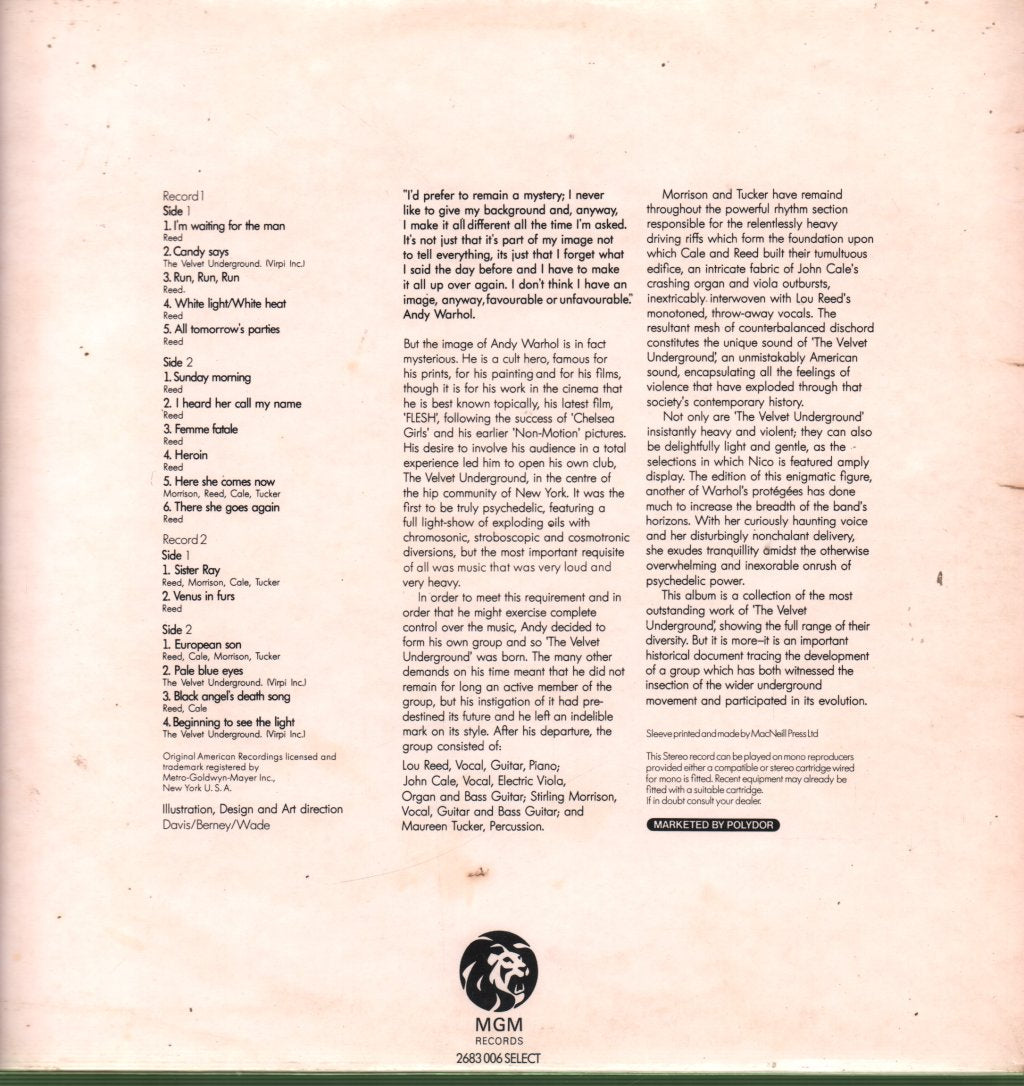 Velvet Underground - Andy Warhol's Velvet Underground Featuring Nico - Double Lp