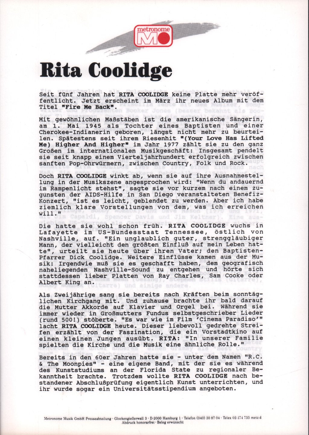 Rita Coolidge - Fire Me Back - Lp
