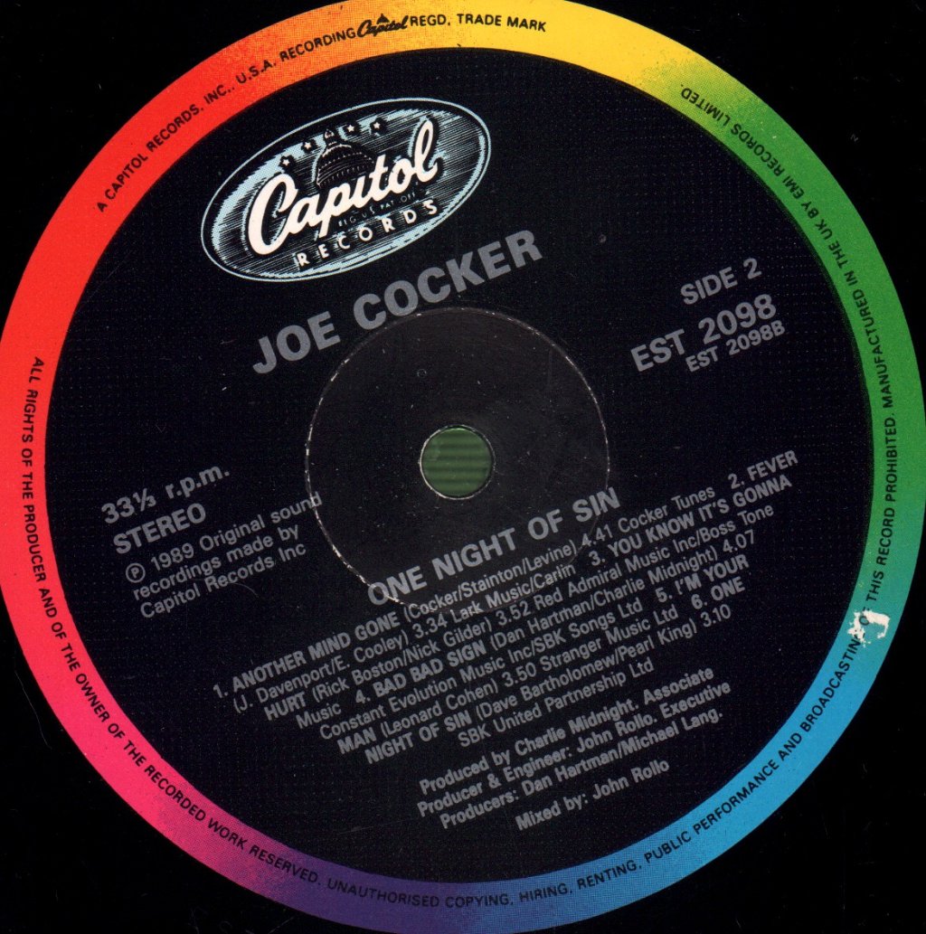 Joe Cocker - One Night Of Sin - Lp