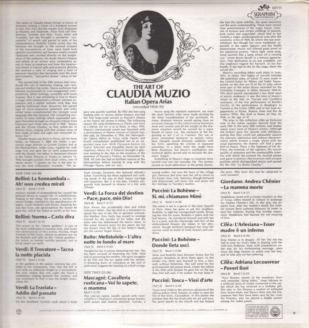 Claudia Muzio - Art Of Claudia Muzio - Lp