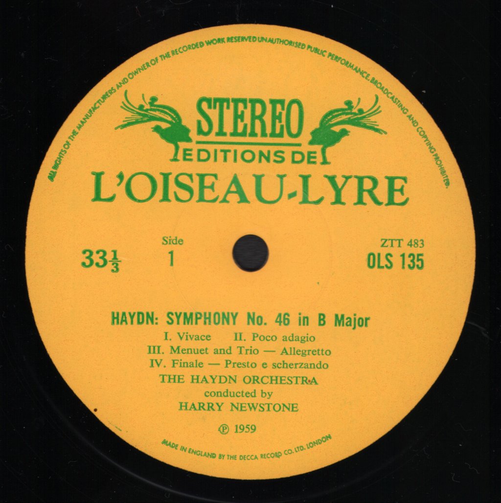 Haydn Orchestra / Harry Newstone - Haydn - Symphony No. 46 In B Major / Symphony No. 52 In C Minor - Lp