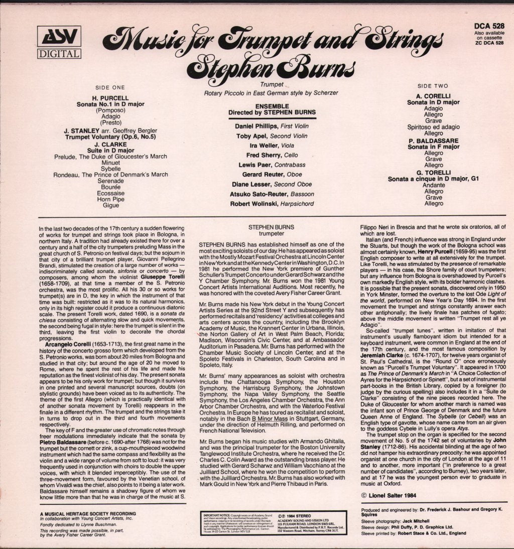 Stephen Burns - Music for Trumpet and Strings - Lp