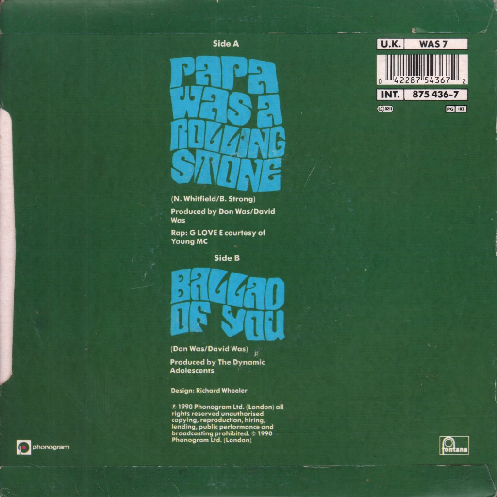 Was Not Was - Papa Was A Rolling Stone - 7 Inch