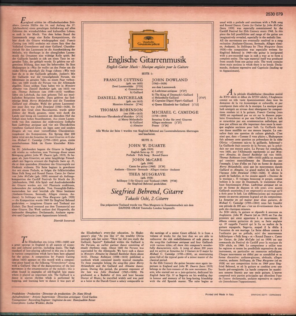 Siegfried Behrend - English Guitar Music - Lp