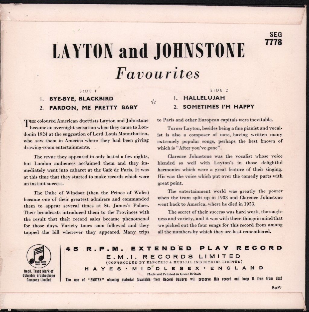 Layton And Johnstone - Favourites - 7 Inch