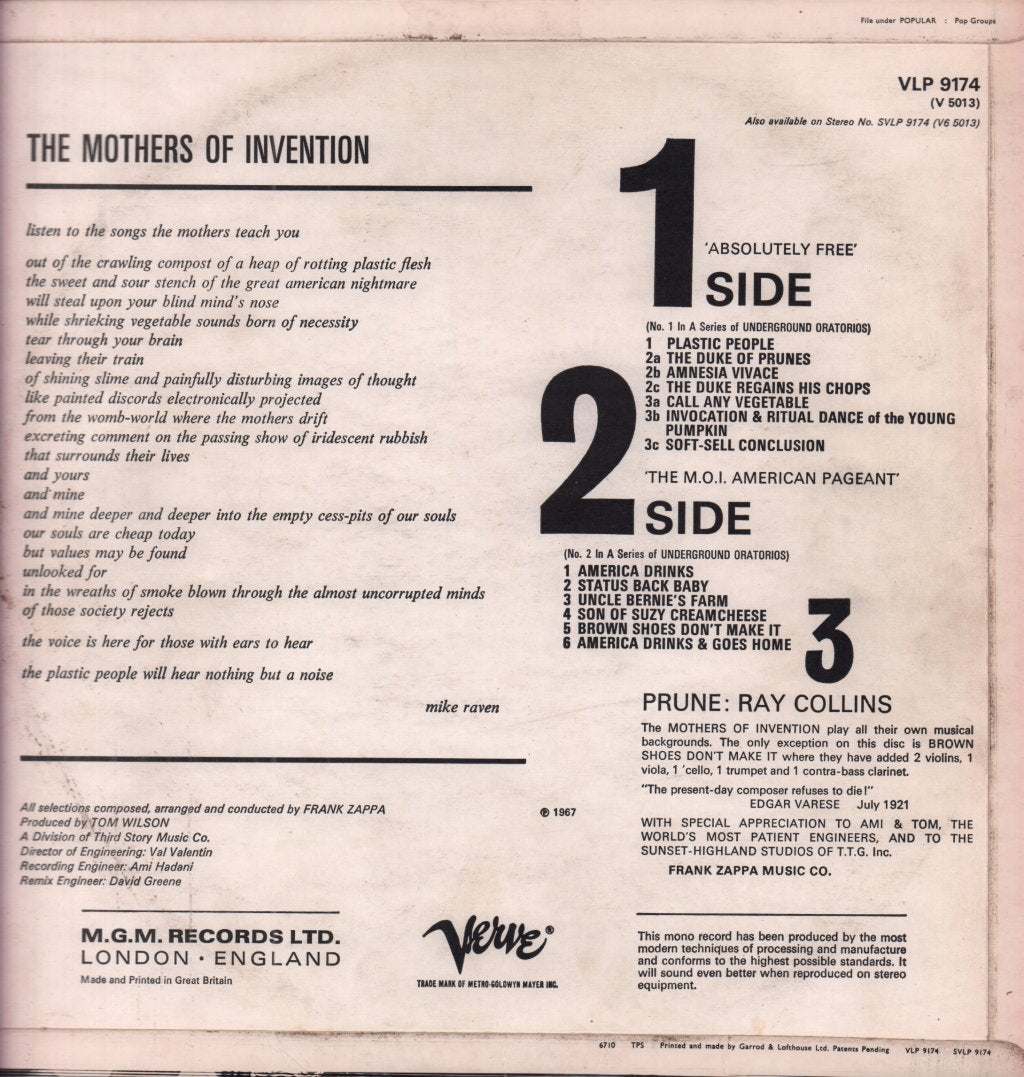 Mothers Of Invention - Absolutely Free - Lp