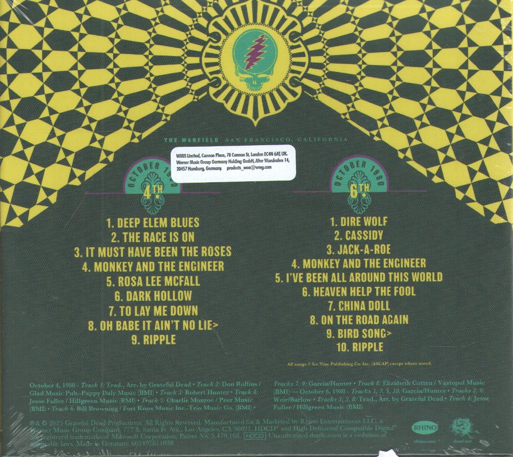 Grateful Dead - Warfield, San Francisco, CA Oct 4 & 6, 1980 (Black Friday 2025) - Double Cd