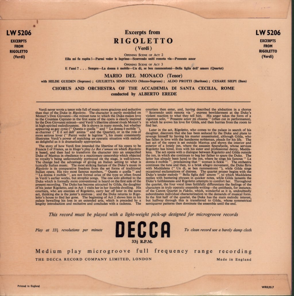 Giuseppe Verdi - Excerpts From Rigoletto (Verdi) - Lp