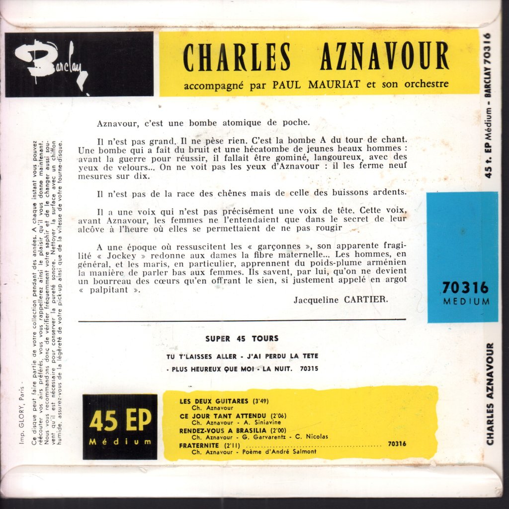 Charles Aznavour - Les Deux Guitares - 7 Inch