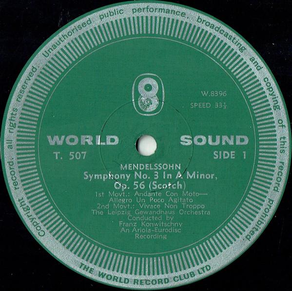 Franz Konwitschny / Leipzig Gewandhaus Orchestra - Mendelssohn - Symphony No.3 In A Minor, Op. 56 'Scottish' - Lp