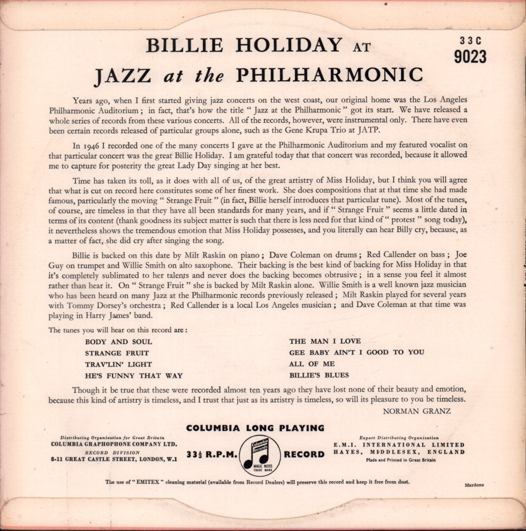 Billie Holiday - At Jazz At The Philharmonic - Lp