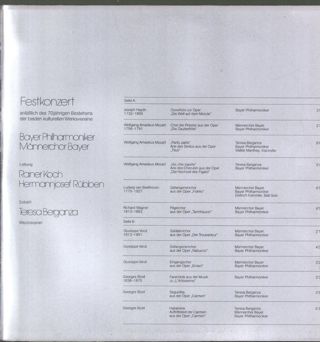 Bayer Philharmoniker / Mannerchor Bayer / Teresa Berganza - Festkonzert - Lp