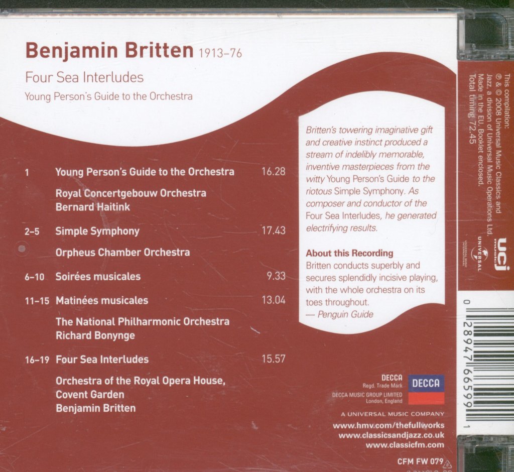 Benjamin Britten - Four Sea Interludes / Young Person's Guide To The Orchestra / Simple Symphony - Cd