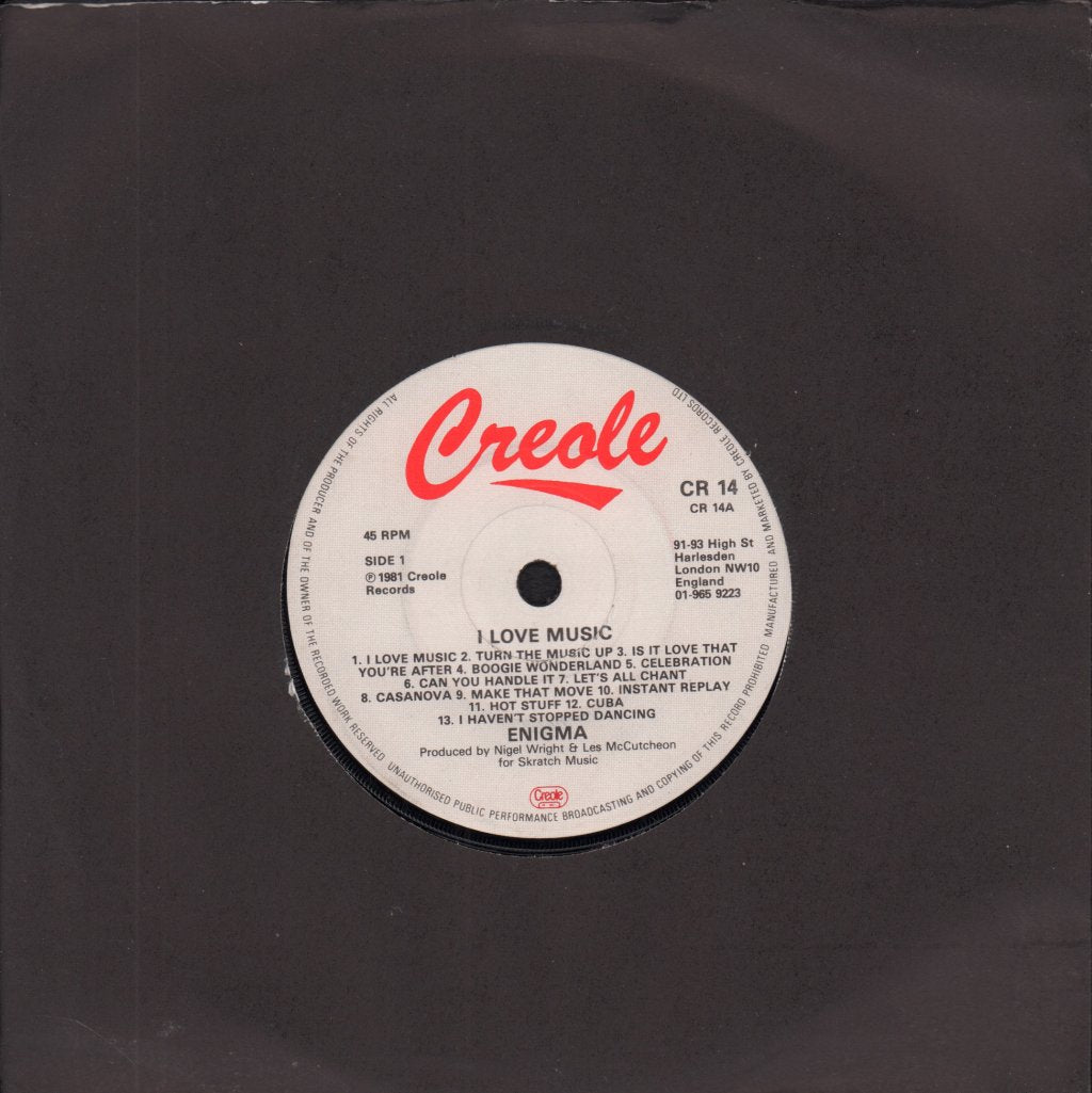Enigma (80'S Group) - I Love Music - 7 Inch