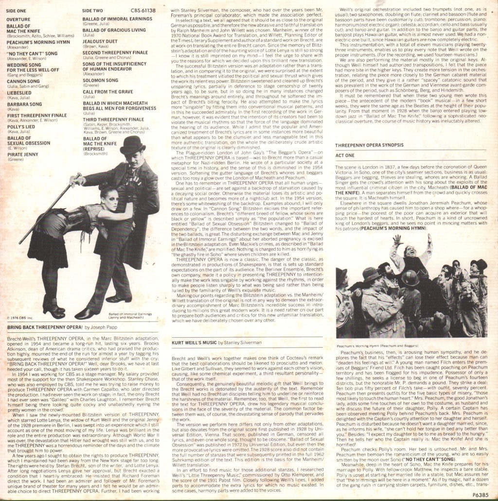 Kurt Weill And Bertolt Brecht - Threepenny Opera (Original Cast Recording) - Lp