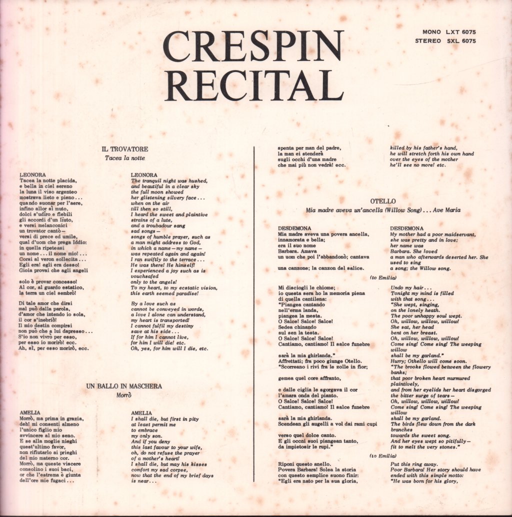 Regine Crespin - Italian Operatic Arias - Lp