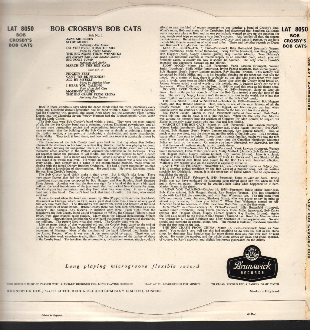Bob Crosby And The Bob Cats - Bob Crosby's Bob Cats - Lp