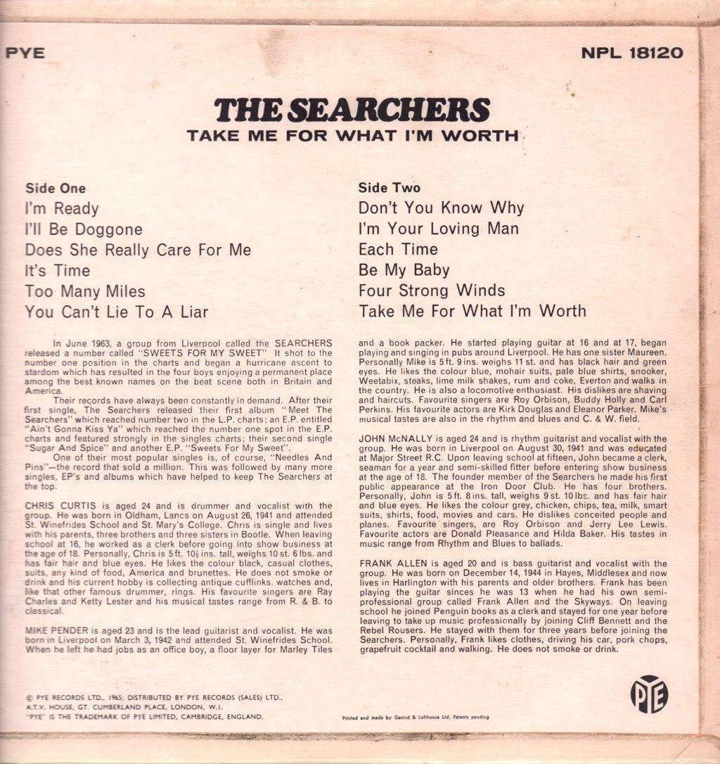 Searchers - Take Me For What I'm Worth - Lp