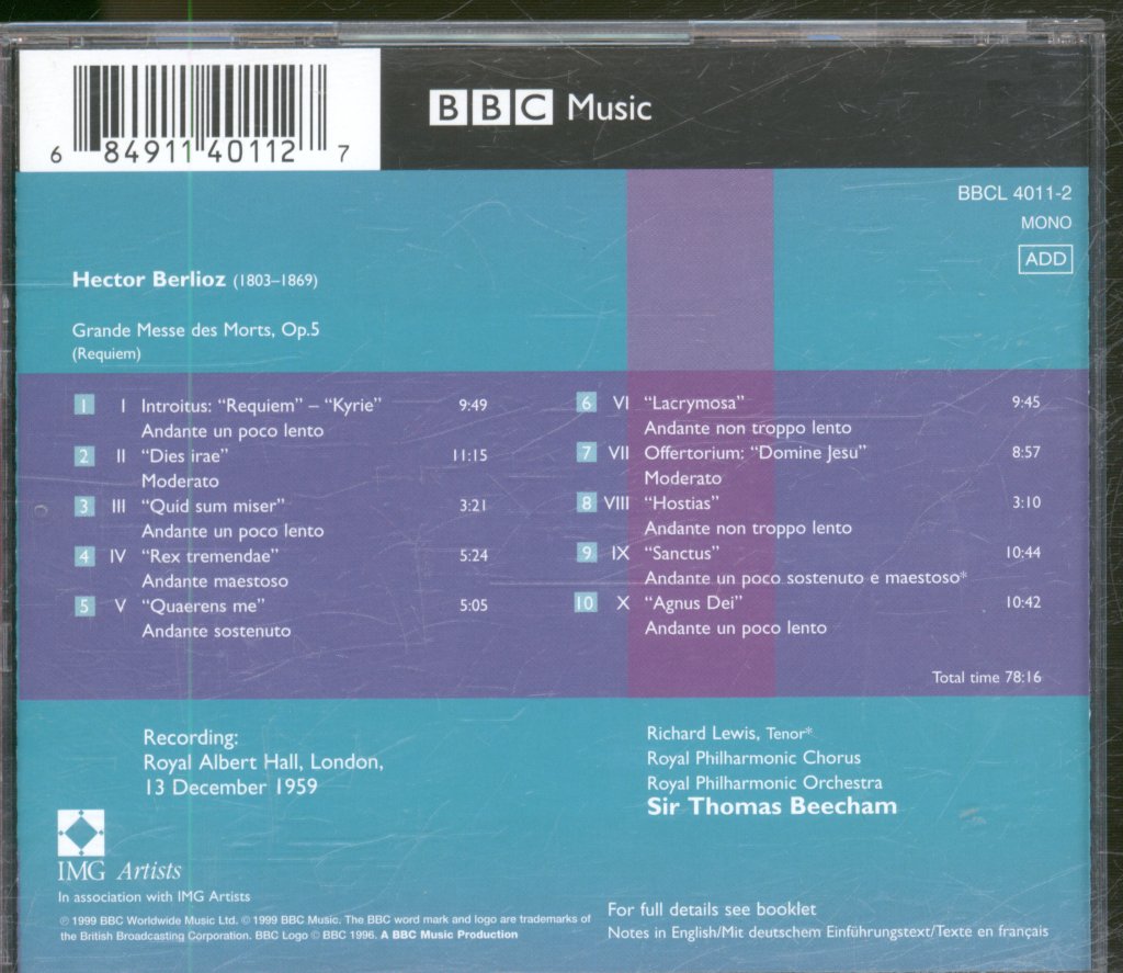 Sir Thomas Beecham - Berlioz - Grand Messe Des Morts - Cd