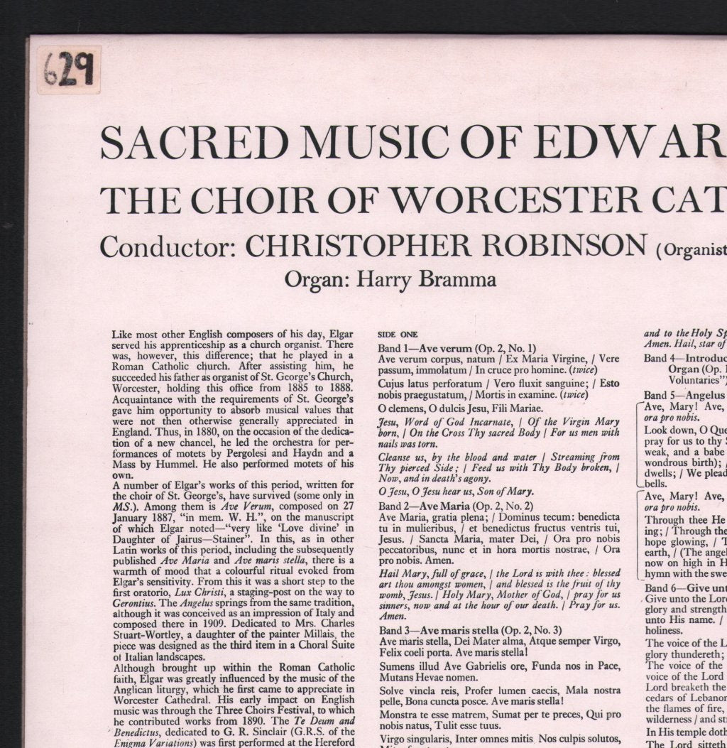 Choir Of Worcester Cathedral / Christopher Robinson / Harry Bramma - Edward Elgar - Sacred Music - Lp