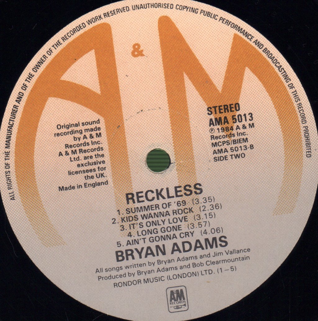 Bryan Adams - Reckless - Lp