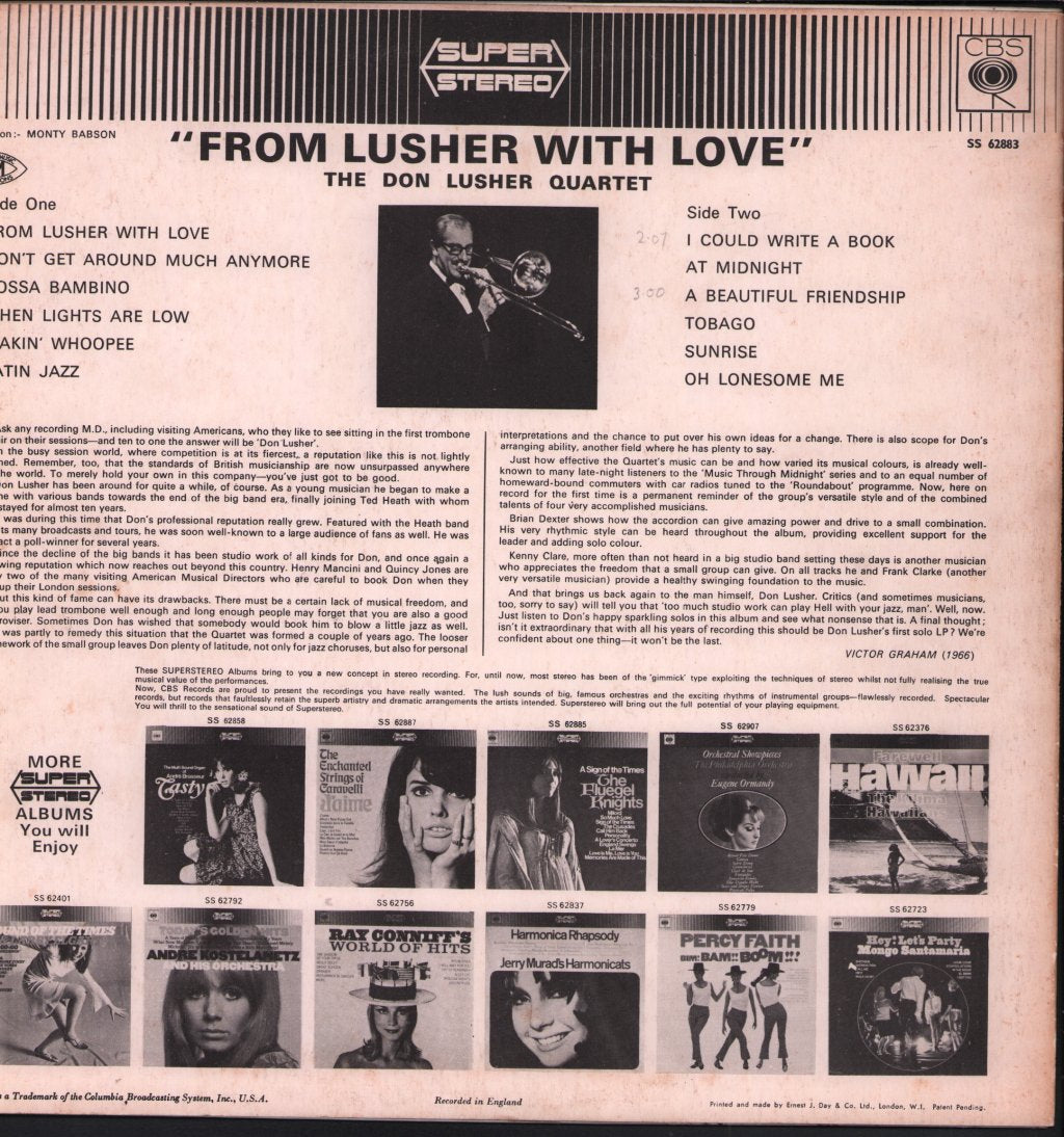 Don Lusher Quartet - From Lusher With Love - Lp