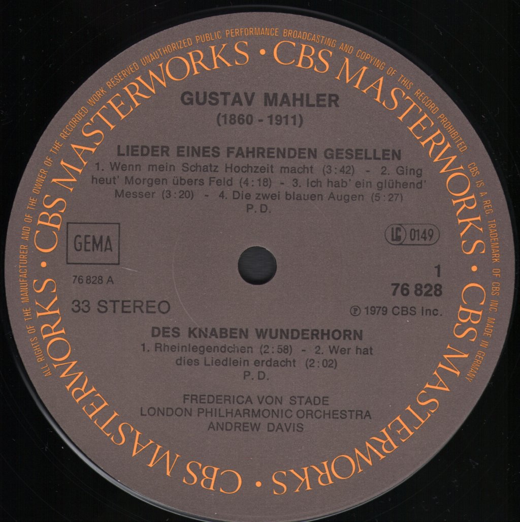 Frederica von Stade / London Philharmonic Orchestra / Andrew Davis - Mahler - Lieder Eines Fahrenden Gesellen / Rückertlieder / 2 Lieder - Lp