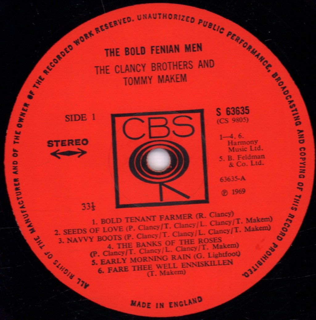 Clancy Brothers And Tommy Makem - Bold Fenian Men - Lp