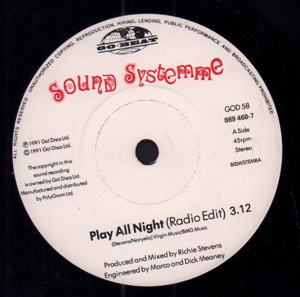 Sound Systemme - Play All Night - 7 Inch