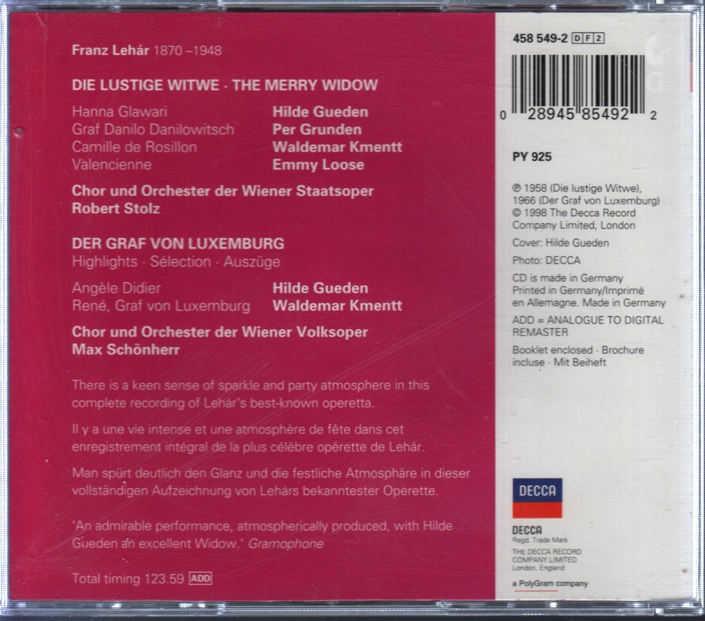 Franz Lehár - Die Lustige Witwe - The Merry Widow / Der Graf Von Luxemburg (Highlights) - Double Cd